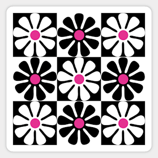 60's Retro Big Flowers in Black, White and Pink Magnet